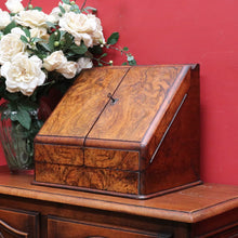 Load image into Gallery viewer, Victorian English Burr Walnut Stationery Box with Fitted Interior, Drawer. B12887

