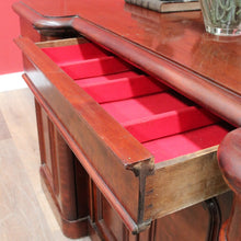 Load image into Gallery viewer, Antique English Inverted Front Mirror Back Sideboard with Three Drawers and Four Doors. B13154
