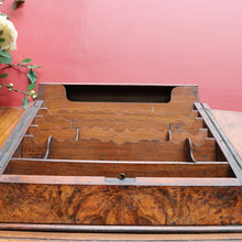 Load image into Gallery viewer, Victorian English Burr Walnut Stationery Box with Fitted Interior, Drawer. B12887
