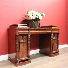 Load image into Gallery viewer, Antique English Mahogany Twin Pedestal Sideboard c1840 with Tulip Carvings. B12479
