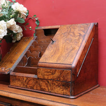 Load image into Gallery viewer, Victorian English Burr Walnut Stationery Box with Fitted Interior, Drawer. B12887
