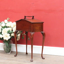 Load image into Gallery viewer, Antique English Mahogany Queen Anne Style Sewing Table with Lift Up Lid, Sliding Interior Tray and Cabriole Legs. B13163
