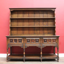Load image into Gallery viewer, x SOLD Antique English or Welsh Buffet and Hutch with Drawers and Plate Racks. B12869
