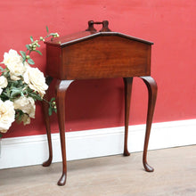 Load image into Gallery viewer, Antique English Mahogany Queen Anne Style Sewing Table with Lift Up Lid, Sliding Interior Tray and Cabriole Legs. B13163
