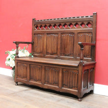 Load image into Gallery viewer, x SOLD Antique French Oak Linen Fold Hall Seat Lift Top Blanket Box Chair B12736
