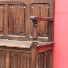 Load image into Gallery viewer, x SOLD Antique French Oak Linen Fold Hall Seat Lift Top Blanket Box Chair B12736
