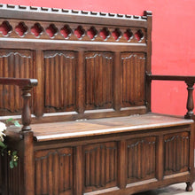 Load image into Gallery viewer, x SOLD Antique French Oak Linen Fold Hall Seat Lift Top Blanket Box Chair B12736
