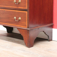 Load image into Gallery viewer, Antique Mahogany Inlaid Fall Front Writing Bureau with Fitted Interior, Three Drawers and Brass Swan Neck Handles. B13180

