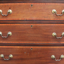 Load image into Gallery viewer, Antique Mahogany Inlaid Fall Front Writing Bureau with Fitted Interior, Three Drawers and Brass Swan Neck Handles. B13180
