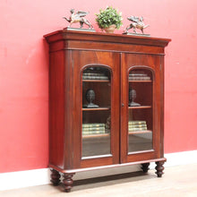 Load image into Gallery viewer, Antique Australian Cedar Two Door Bookcase Display Cabinet with Arched Glass Panels. B13162
