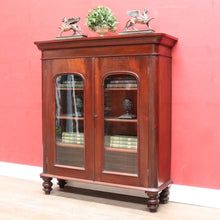 Load image into Gallery viewer, Antique Australian Cedar Two Door Bookcase Display Cabinet with Arched Glass Panels. B13162
