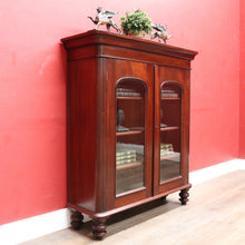 Load image into Gallery viewer, Antique Australian Cedar Two Door Bookcase Display Cabinet with Arched Glass Panels. B13162
