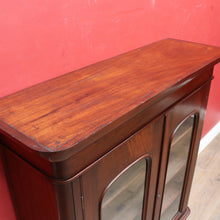 Load image into Gallery viewer, Antique Australian Cedar Two Door Bookcase Display Cabinet with Arched Glass Panels. B13162
