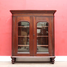 Load image into Gallery viewer, Antique Australian Cedar Two Door Bookcase Display Cabinet with Arched Glass Panels. B13162

