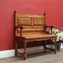 Load image into Gallery viewer, x SOLD Antique French Oak Hall Seat/Veranda Seat with Scalloped Detailing and Turned Legs. B12292
