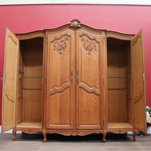 Load image into Gallery viewer, Antique French Wardrobe, French Oak 4 Door Armoire Wardrobe Linen Press Cabinet B12803
