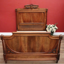 Load image into Gallery viewer, Antique French Walnut Double Bed with Carved Ribbon, Floral &amp; Cartouche Detail. B12193

