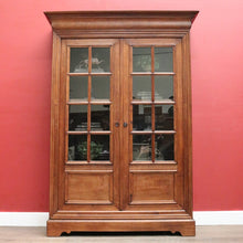 Load image into Gallery viewer, Antique French Oak Two-Door Glazed Cabinet with Key and Adjustable Shelves. B12275
