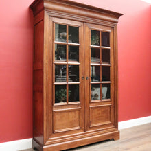 Load image into Gallery viewer, Antique French Oak Two-Door Glazed Cabinet with Key and Adjustable Shelves. B12275
