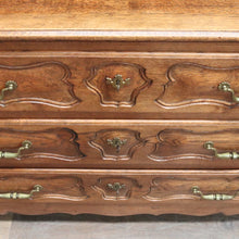 Load image into Gallery viewer, x SOLD Antique French Oak Carved front 3 Three Drawer Chest of Bedroom Drawers Brass handles B12819
