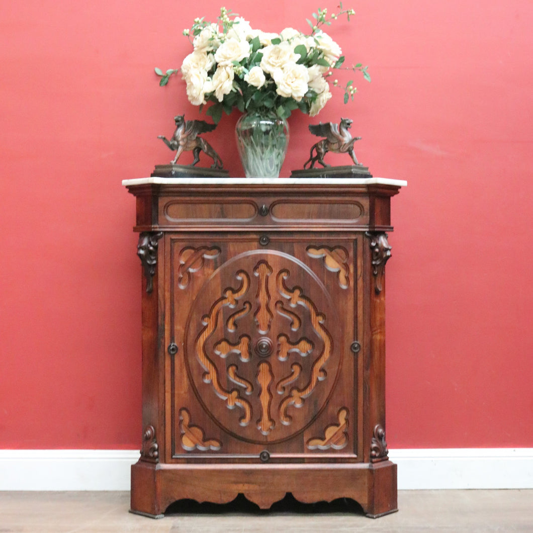 Antique French Rosewood Marble Top Hall Cabinet c1870 – Single Door with 2 Keys. B12486