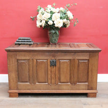 Load image into Gallery viewer, Antique French Oak Blanket Box Coffer with Panelled Sides and Iron Handle. B12781
