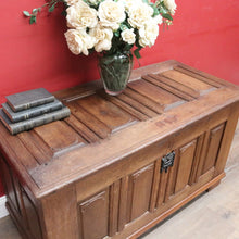 Load image into Gallery viewer, Antique French Oak Blanket Box Coffer with Panelled Sides and Iron Handle. B12781
