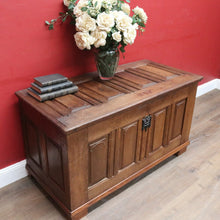 Load image into Gallery viewer, Antique French Oak Blanket Box Coffer with Panelled Sides and Iron Handle. B12781
