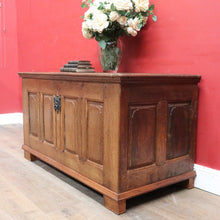 Load image into Gallery viewer, Antique French Oak Blanket Box Coffer with Panelled Sides and Iron Handle. B12781
