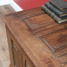 Load image into Gallery viewer, Antique French Oak Blanket Box Coffer with Panelled Sides and Iron Handle. B12781
