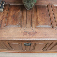 Load image into Gallery viewer, Antique French Oak Blanket Box Coffer with Panelled Sides and Iron Handle. B12781
