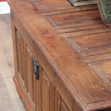 Load image into Gallery viewer, Antique French Oak Blanket Box Coffer with Panelled Sides and Iron Handle. B12781
