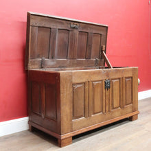 Load image into Gallery viewer, Antique French Oak Blanket Box Coffer with Panelled Sides and Iron Handle. B12781
