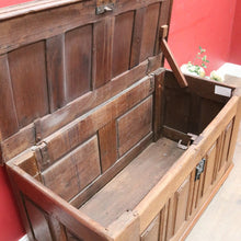 Load image into Gallery viewer, Antique French Oak Blanket Box Coffer with Panelled Sides and Iron Handle. B12781
