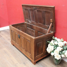 Load image into Gallery viewer, Antique French Oak Blanket Box Coffer with Panelled Sides and Iron Handle. B12781
