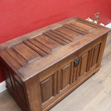 Load image into Gallery viewer, Antique French Oak Blanket Box Coffer with Panelled Sides and Iron Handle. B12781
