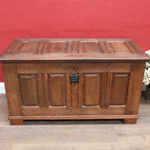 Load image into Gallery viewer, Antique French Oak Blanket Box Coffer with Panelled Sides and Iron Handle. B12781
