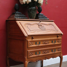 Load image into Gallery viewer, Vintage French Oak Writing Bureau with Drop Front Desk and Two Drawers. B12770

