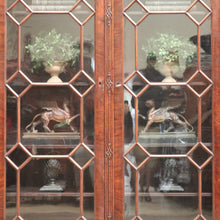 Load image into Gallery viewer, Antique English Flame Mahogany Two-Door Cabinet with Glass Panes and Key. B12448
