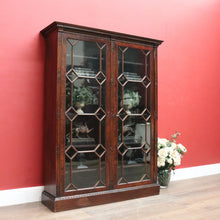 Load image into Gallery viewer, Antique English Flame Mahogany Two-Door Cabinet with Glass Panes and Key. B12448
