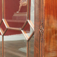 Load image into Gallery viewer, Antique English Flame Mahogany Two-Door Cabinet with Glass Panes and Key. B12448
