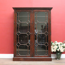 Load image into Gallery viewer, Antique English Flame Mahogany Two-Door Cabinet with Glass Panes and Key. B12448
