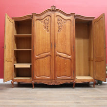 Load image into Gallery viewer, Antique French Oak 4 Door Breakfront Wardrobe Armoire with Hanging Rail and Shelves. B12804
