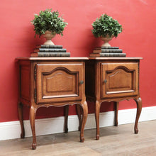 Load image into Gallery viewer, Pair of French Oak Bedside Cabinets with Brass Handles – Left &amp; Right Opening. B12322
