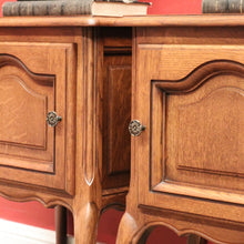 Load image into Gallery viewer, Pair of French Oak Bedside Cabinets with Brass Handles – Left &amp; Right Opening. B12322
