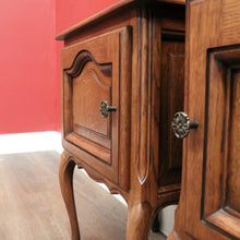 Load image into Gallery viewer, Pair of French Oak Bedside Cabinets with Brass Handles – Left &amp; Right Opening. B12322
