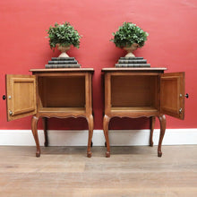Load image into Gallery viewer, Pair of French Oak Bedside Cabinets with Brass Handles – Left &amp; Right Opening. B12322
