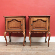 Load image into Gallery viewer, Pair of French Oak Bedside Cabinets with Brass Handles – Left &amp; Right Opening. B12322
