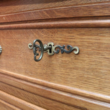 Load image into Gallery viewer, Vintage French Oak Chest of Drawers Three Drawer with Carved Detail. 12732
