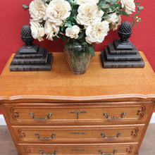 Load image into Gallery viewer, Vintage French Oak Chest of Drawers Three Drawer with Carved Detail. 12732
